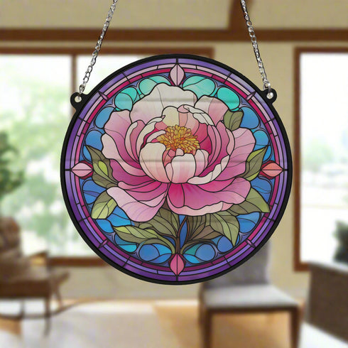 Peony Stained Glass Effect Suncatcher